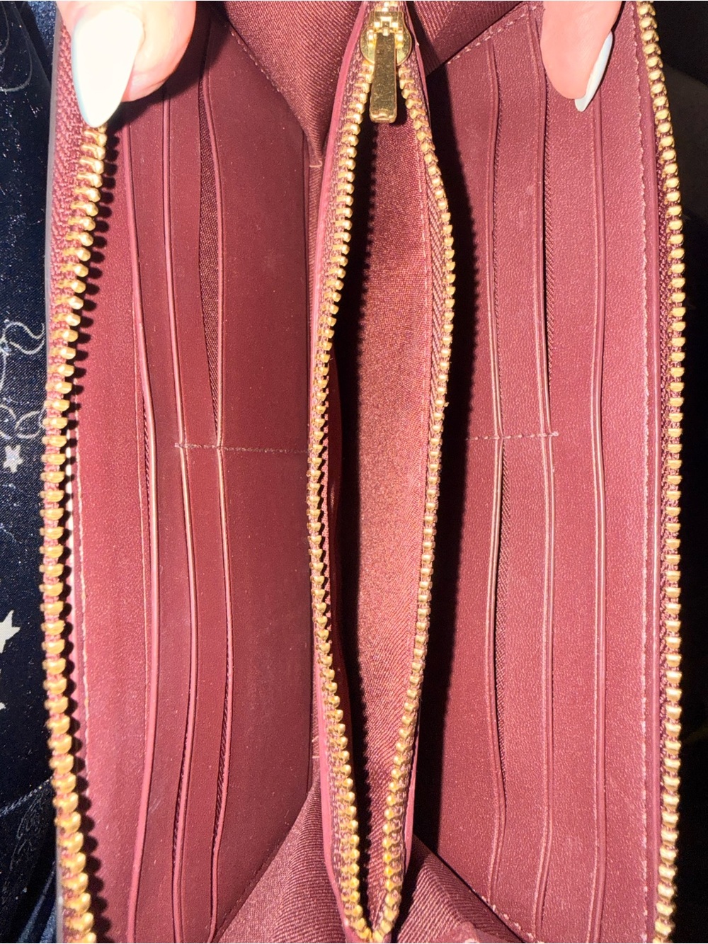 Coach Burgundy Accordion Zip Wallet with Gold Accent - Picture 4 of 7